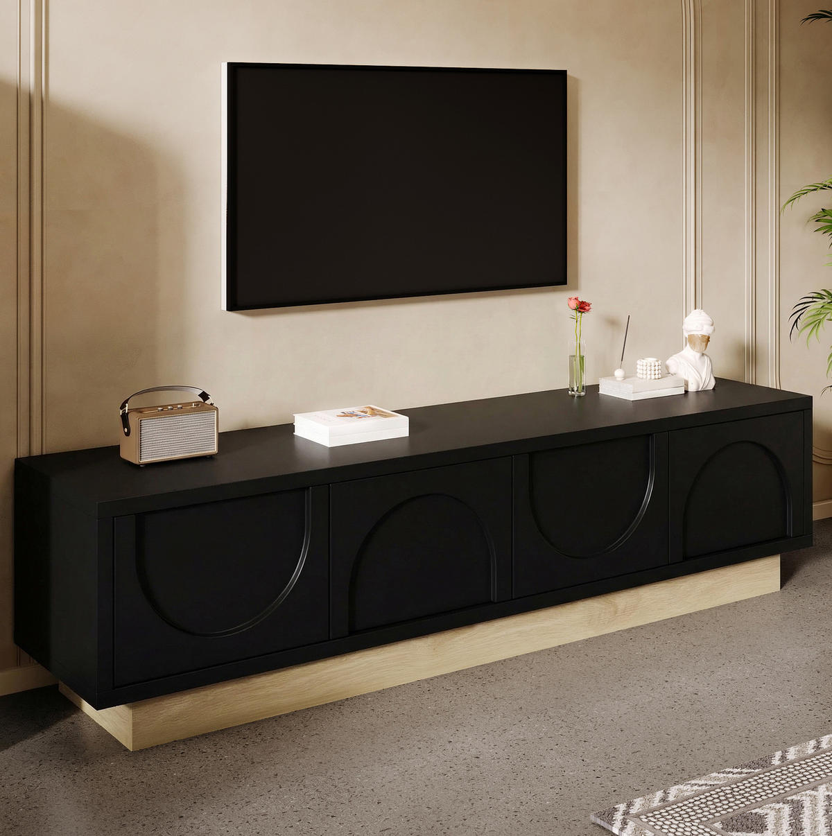 TV-ELEMENT mit 4 Türen 175 x 40 x 41,5 cm Schwarz Holzoptik - Schwarz, Holzwerkstoff (40/41.5/175cm) - Beauniv