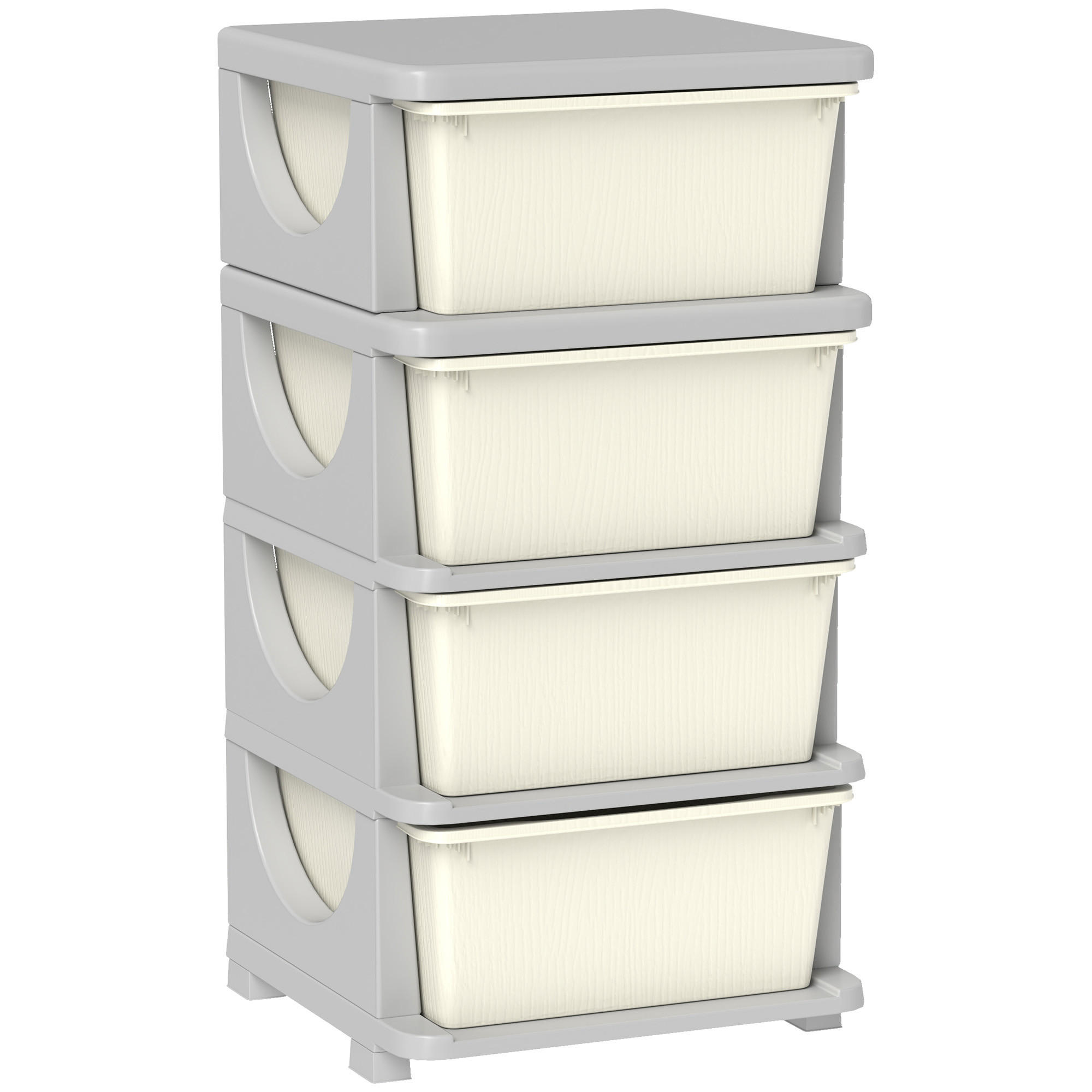 AUFBEWAHRUNGSBOXEN für Kinder, 4 große Schubladen, Kunststoff - Creme/Weiß, Kunststoff (37/76/37cm) - HOMCOM