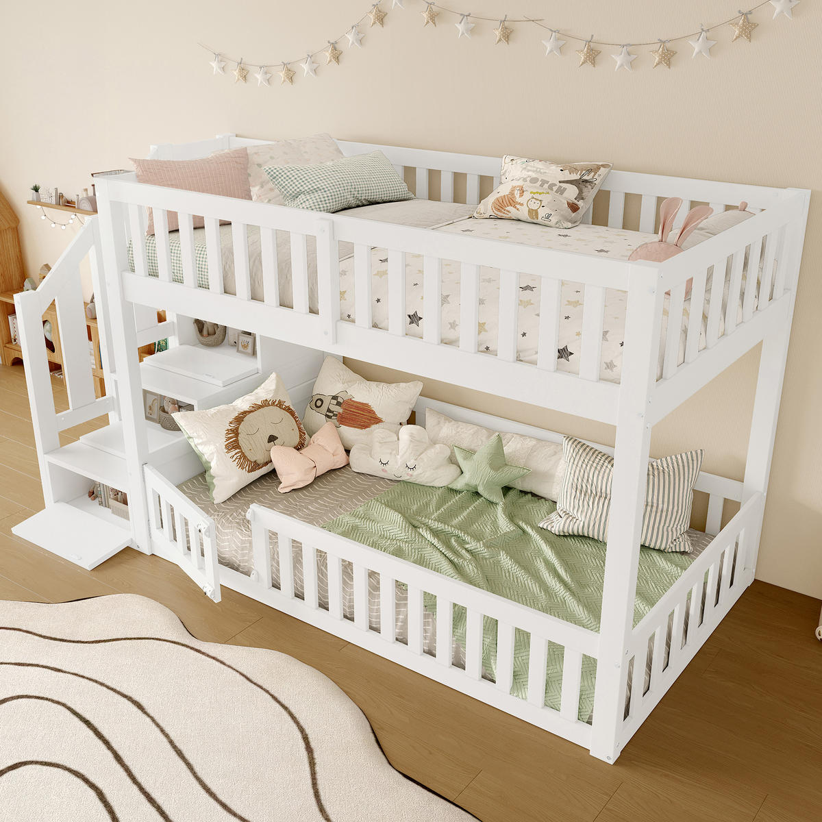 ETAGENBETT 90/200 cm & 90/200 cm in Weiß mit Stauraum und Leiter Kinderbett - Weiß, Holzwerkstoff (90/200cm) - STILVORA