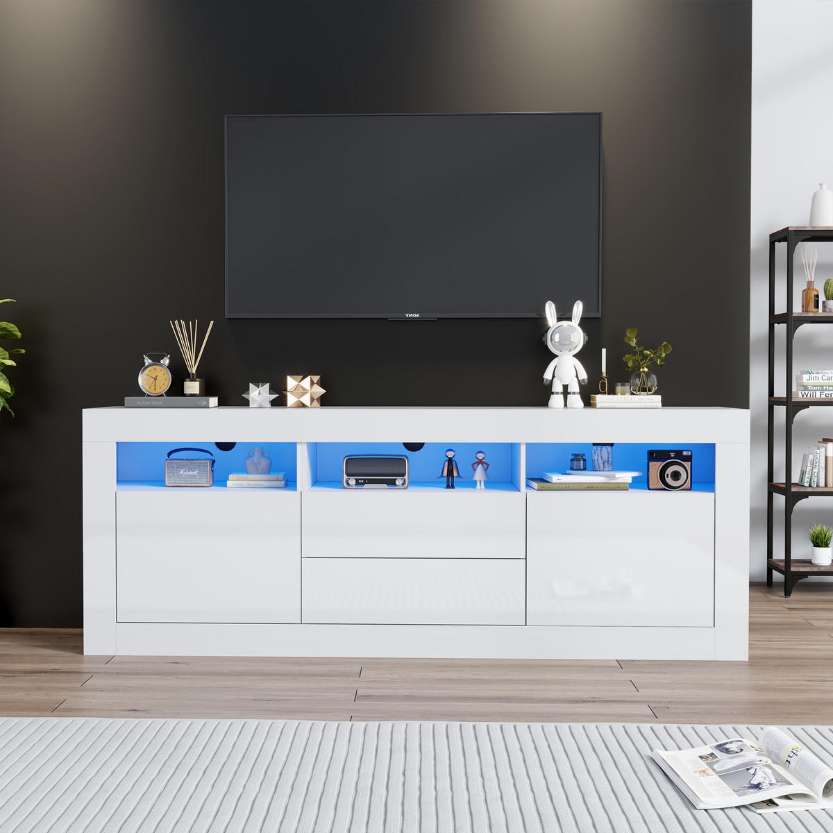 TV-SCHRANK mit Weiß Hochglanzfront, LED und Stauraum 160/35/60 cm - Weiß, Holzwerkstoff (160/60/35cm) - Redom