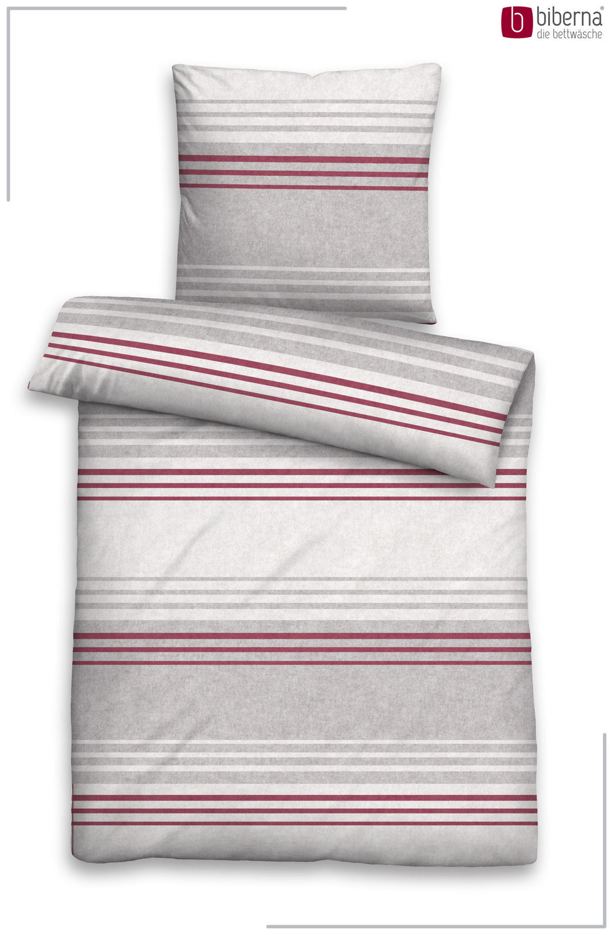 BETTWÄSCHE-GARNITUR Premium Melange Querstreifen burgund, 155x200 cm + 80x80 cm - Bordeaux, Textil (155/200cm) - biberna
