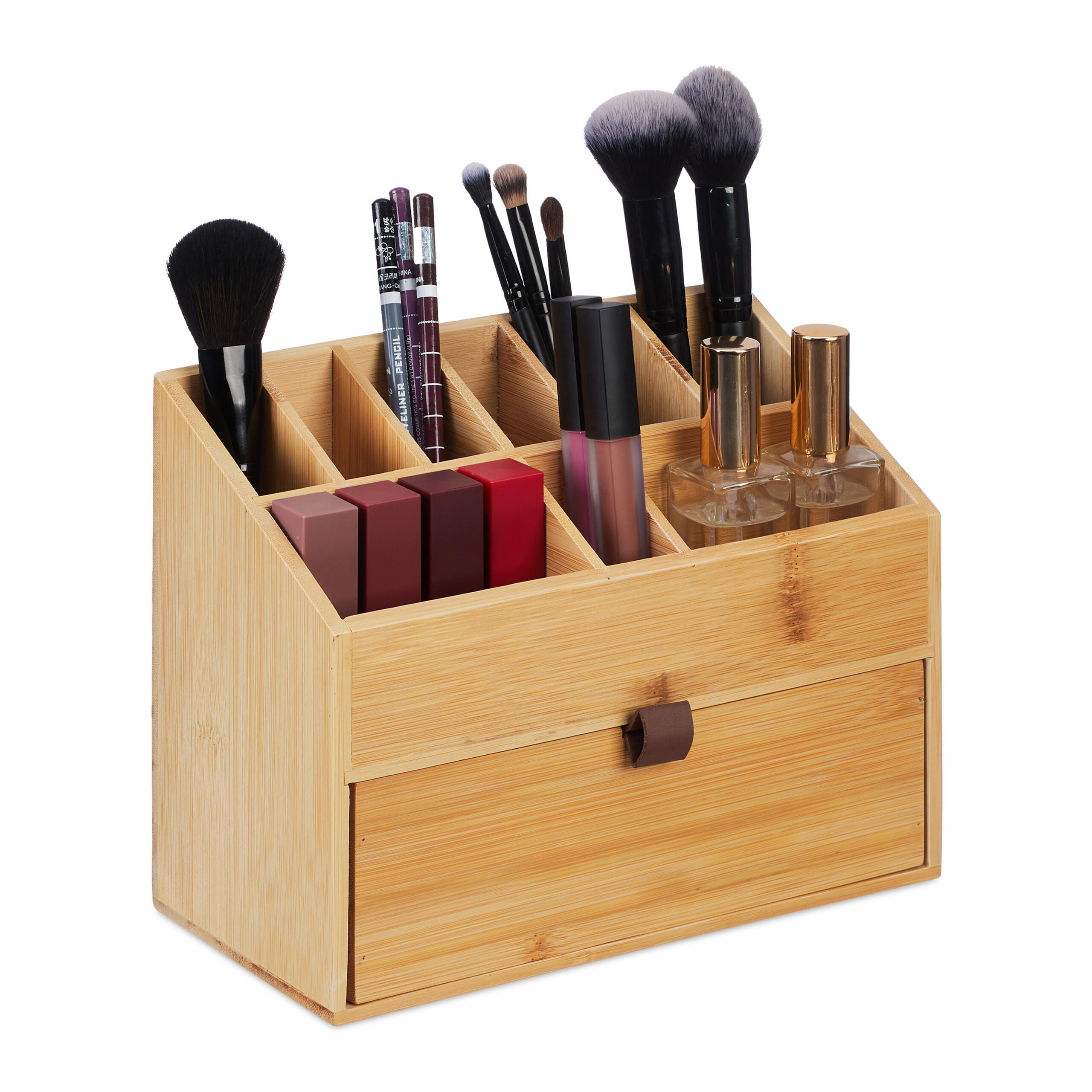 KOSMETIK-ORGANIZER - Hellbraun, Holz/Textil (25.5/19/12.5cm) - Relaxdays