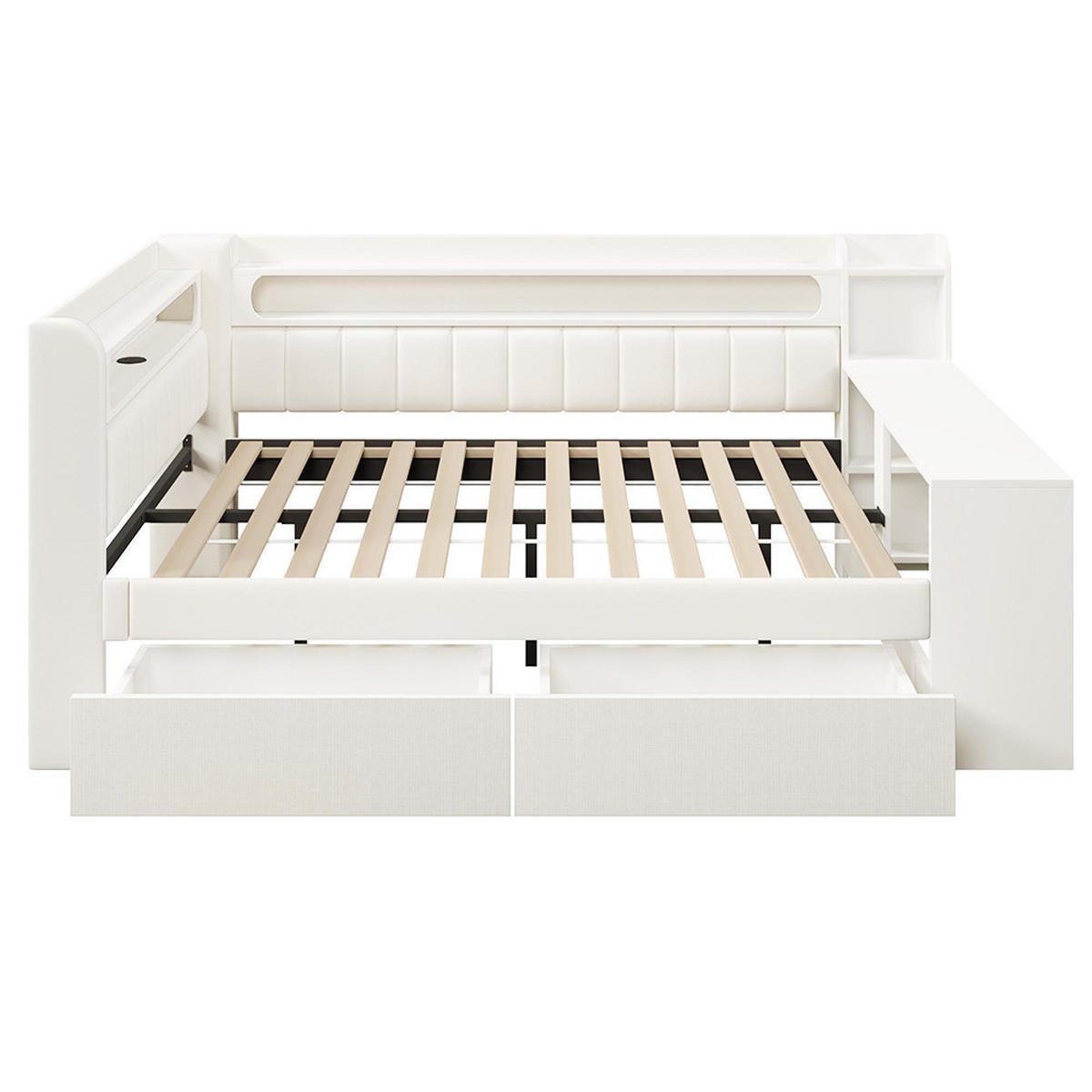 POLSTERBETT 140x200 cm mit Schreibtisch in weiß - Weiß, Holz (140/200cm) - KOMHTOM