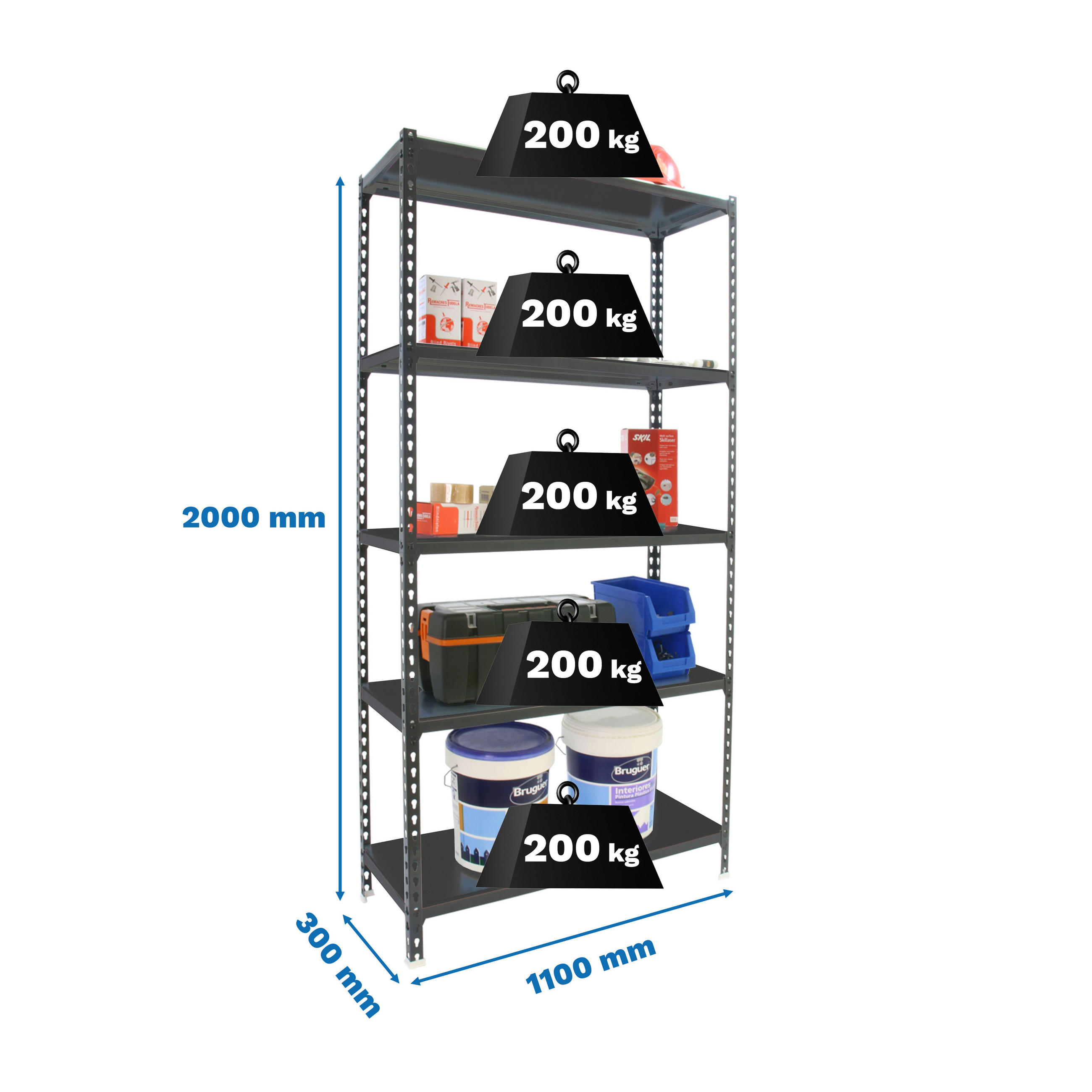 SCHWERLASTREGAL Big Metal Shark HxBxT 200 x 110 x 30 cm Fachlast 200 kg Anthrazit-Anthrazit - Anthrazit, Metall (110/200/30cm) - PROREGAL