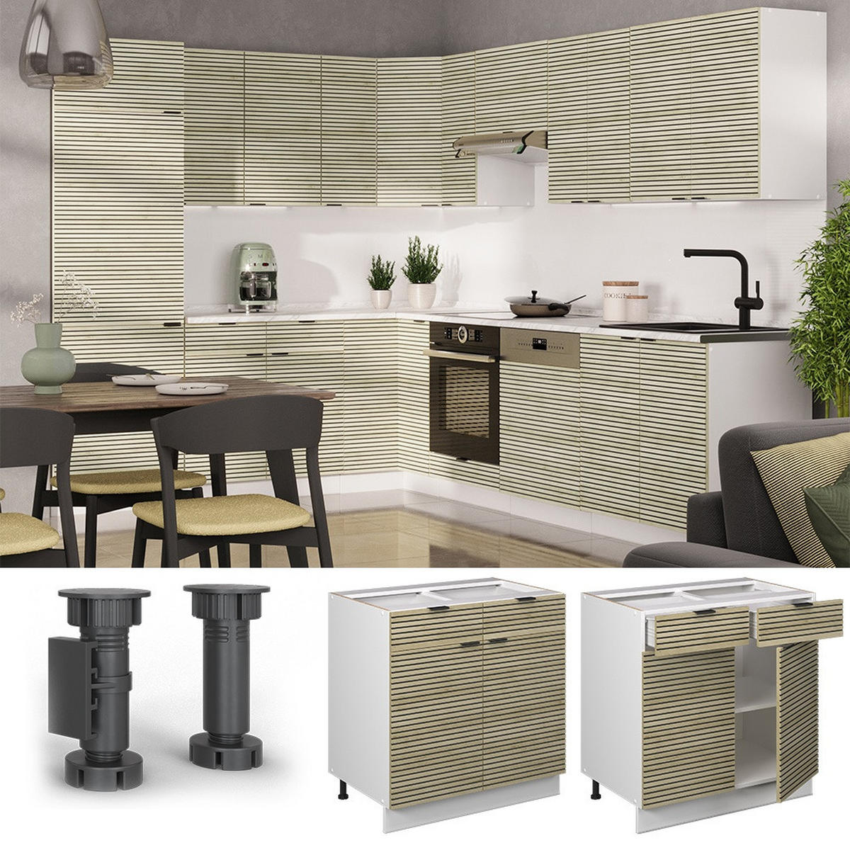 KÜCHENUNTERSCHRANK Fame-Line Eiche Paneel 80 cm ohne Arbeitsplatte - Eichefarben/Weiß, Holzwerkstoff (80/82/51.6cm) - Vicco