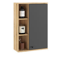 BAD-HÄNGESCHRANK grau, Evoke Eiche, Badschrank hängend, 51 x 75 cm - Eichefarben/Schwarz, Holzwerkstoff/Kunststoff (51/75/21cm) - Furn.Design