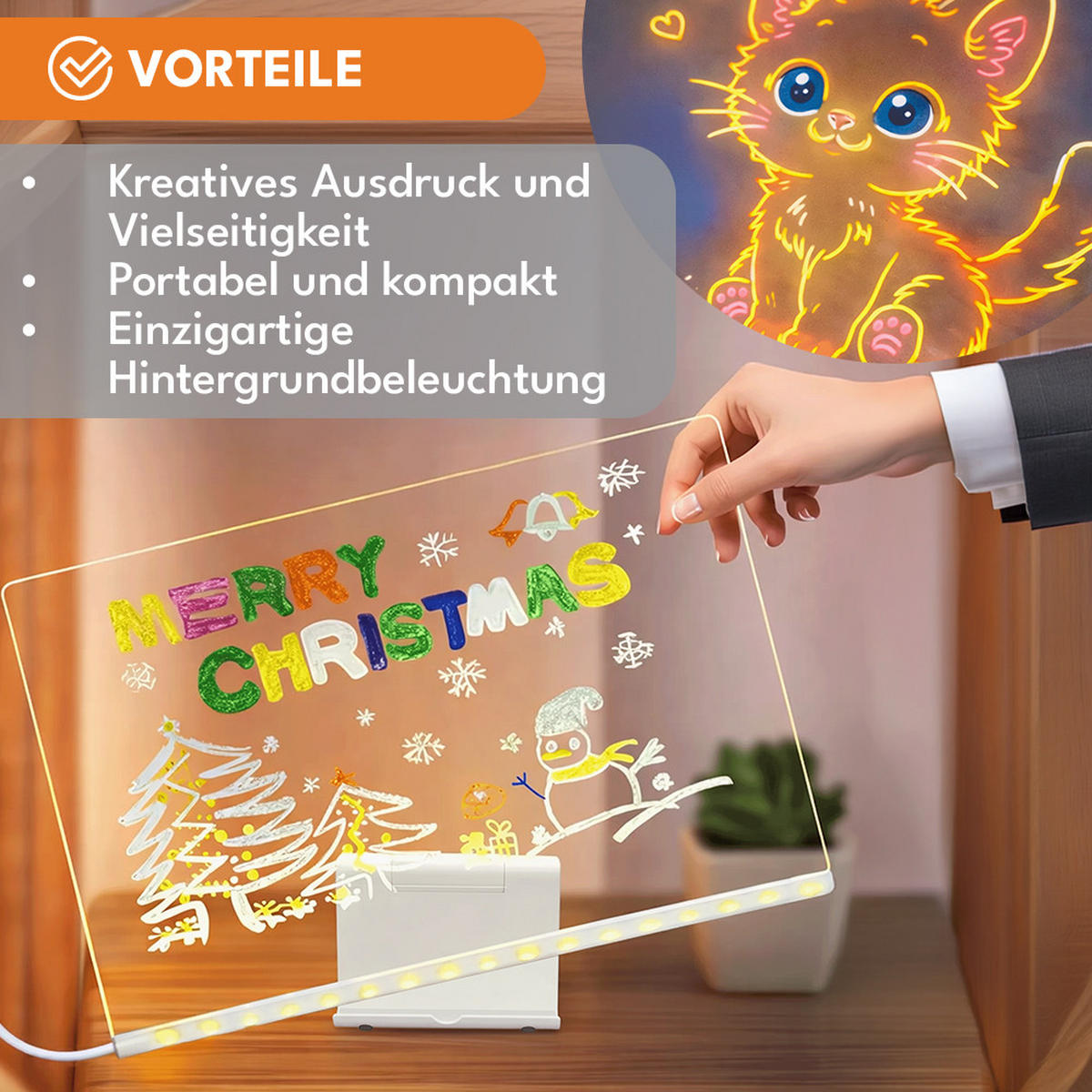 NOTIZTAFEL LED mit Farben - Transparent, Kunststoff (20/20/30cm) - KRUMAD