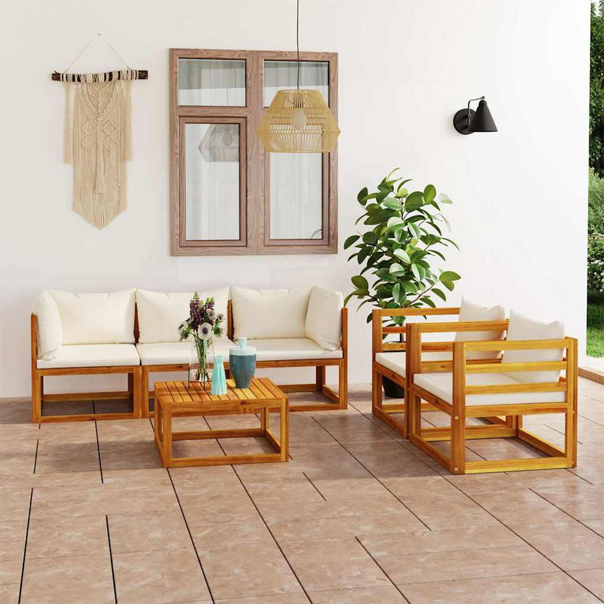 GARTENSET Remmele 6-teilig - Creme, Holzwerkstoff - Nettlife