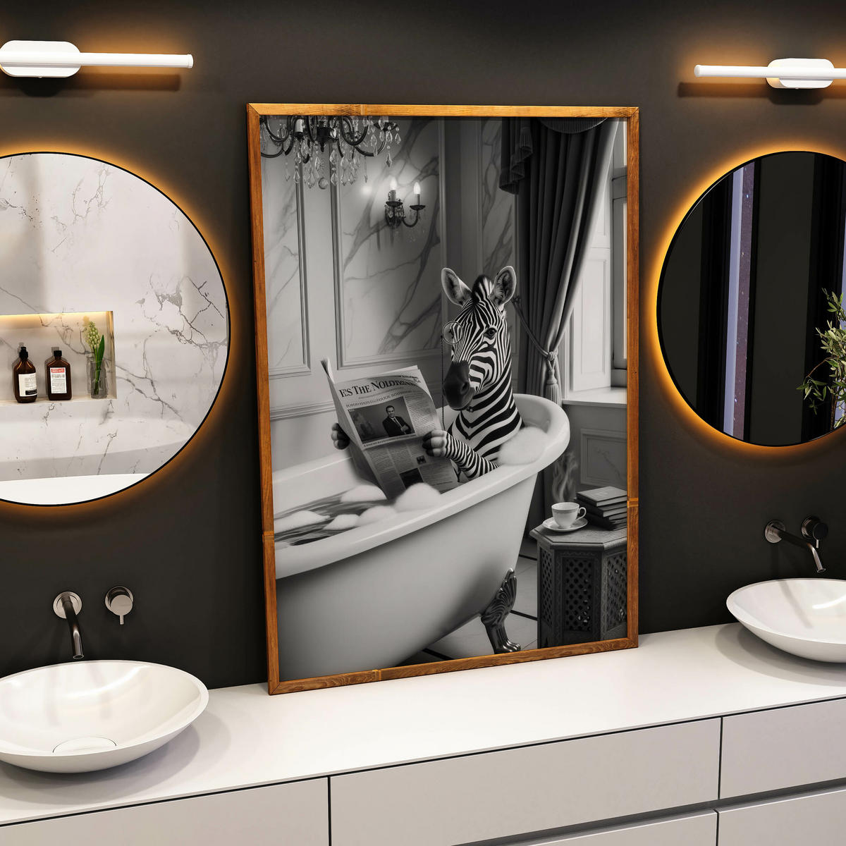 POSTER für Badezimmer WC ZEBRA in Badewanne Zeitung Abstraktion 20x30cm - Schwarz/Weiß, Papier (20/30/1cm) - Muralo