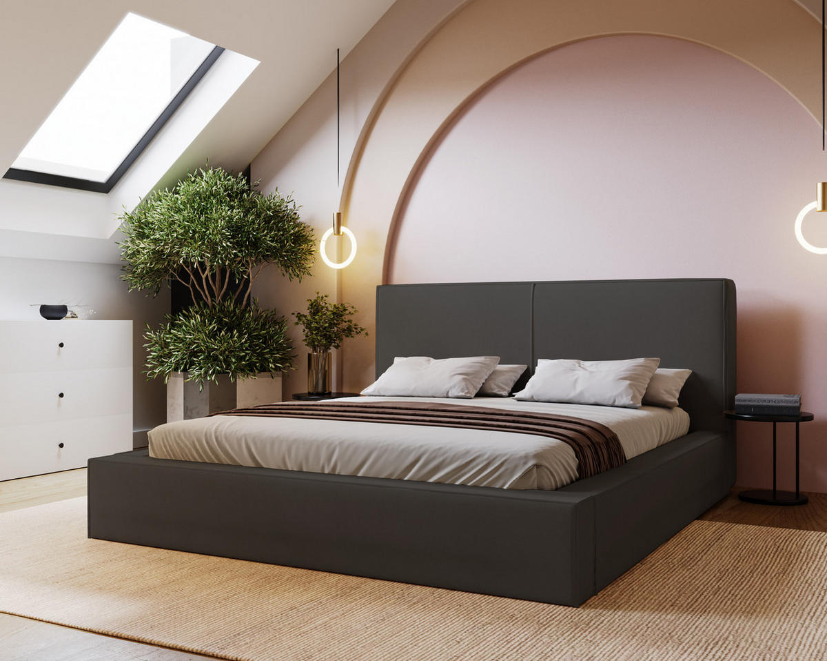 POLSTERBETT 180x200 Morin mit Bettkasten, Samt, Dunkelgrau - Dunkelgrau, Holz/Textil (180/200cm) - Emporius