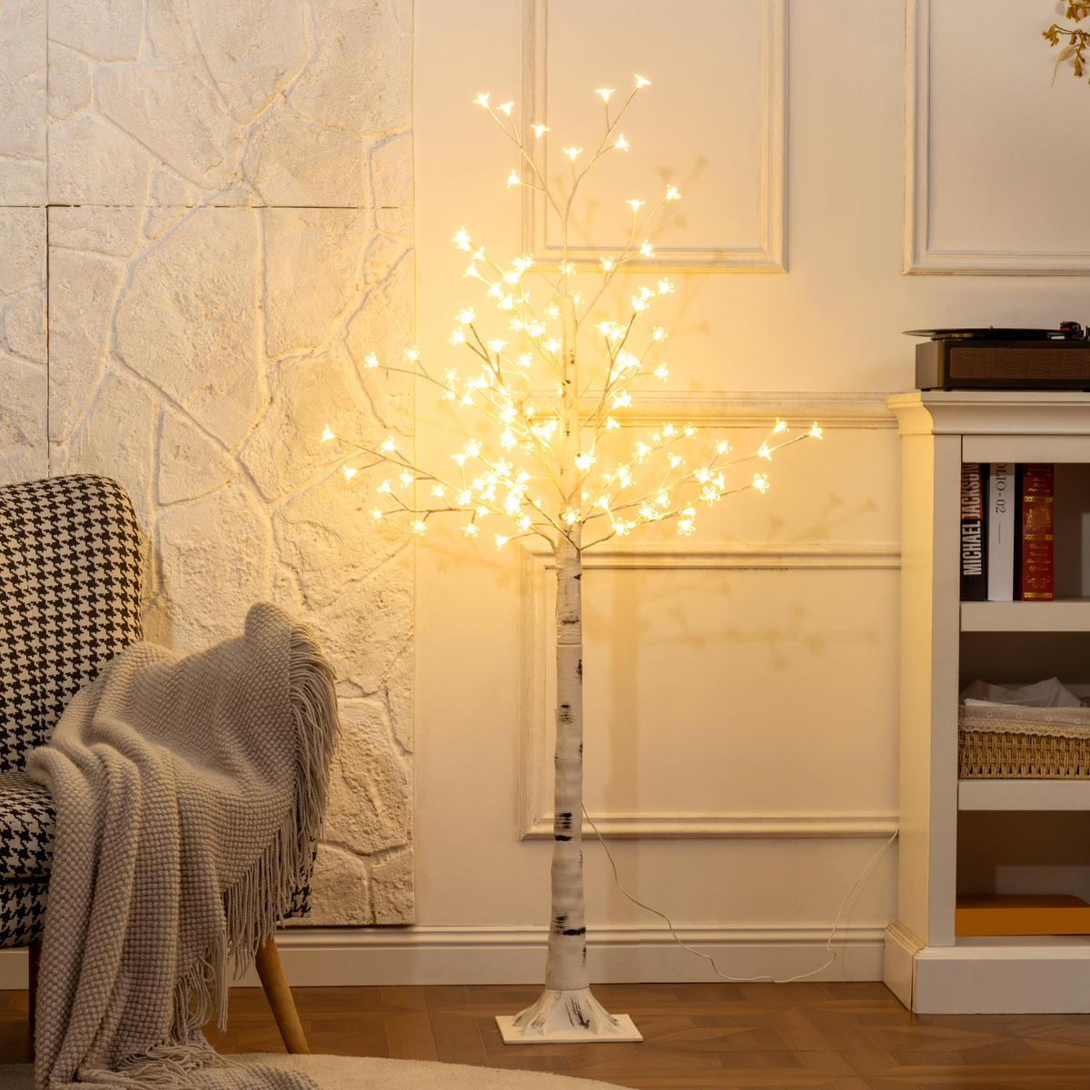 LED Baum, 150 cm Lichterbaum, Kirschbaum mit 120 LEDs, 3 Helligkeitsstufen - Weiß, Kunststoff (150cm) - HOMCOM