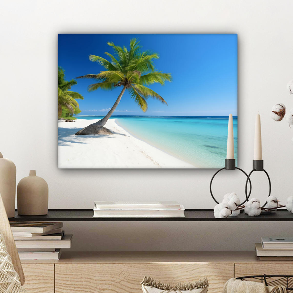 LEINWANDBILD Strand - Palme - Tropisch - Meer 40x30 cm - Grün, Textil (40/30cm) - MuchoWow