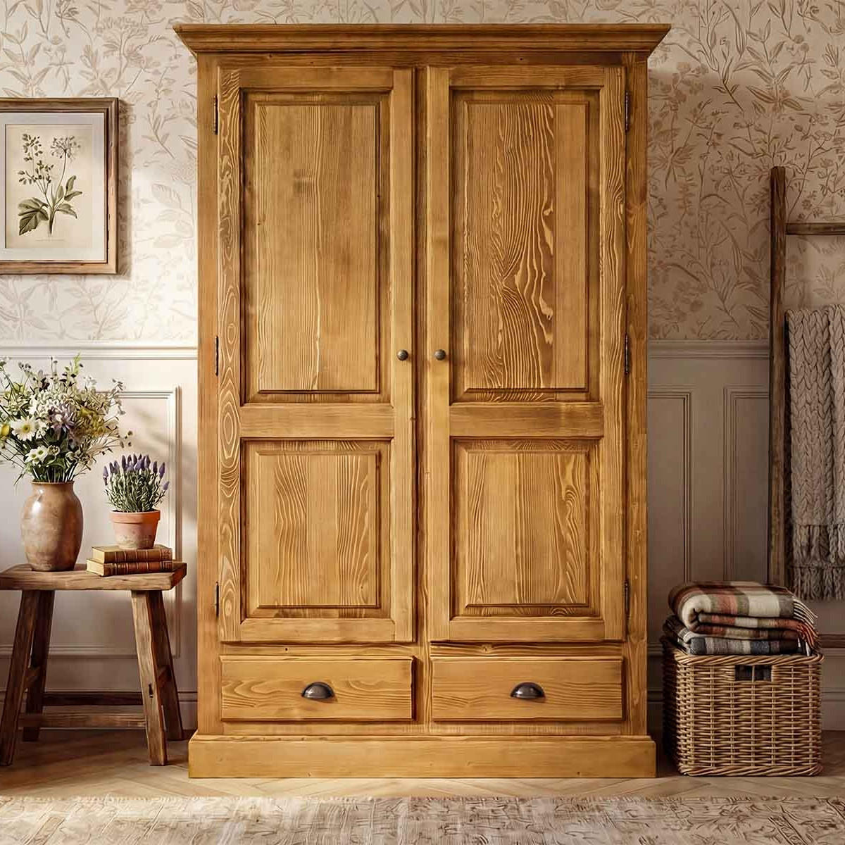 KLEIDERSCHRANK aus Massivholz CHARLOTTE 2 - Hellbraun, Holz (126/202/61cm) - Seart