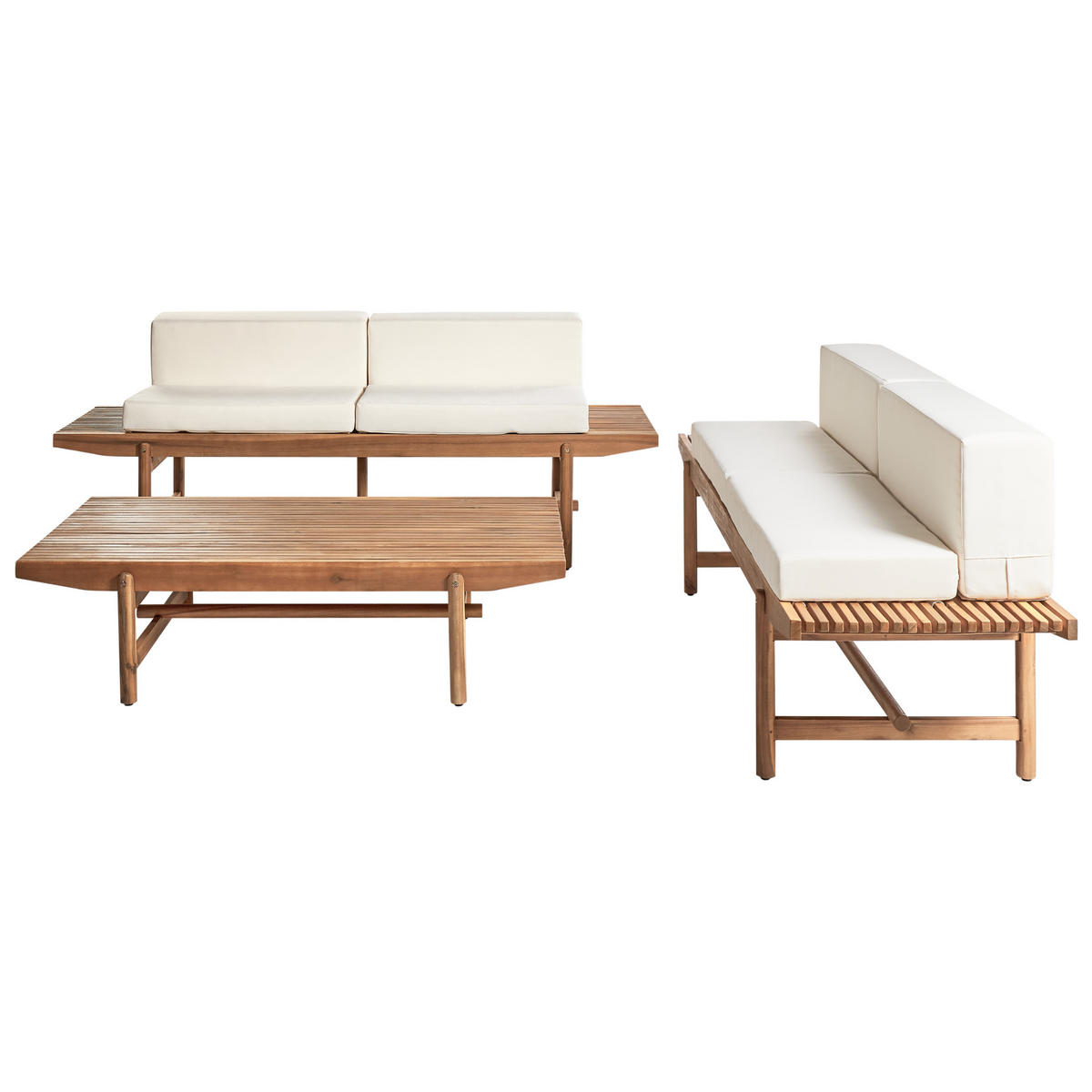 LOUNGE-SET 4-Sitzer Heller Holzfarbton Giaveno - Hellbraun/Weiß, Holz - Beliani