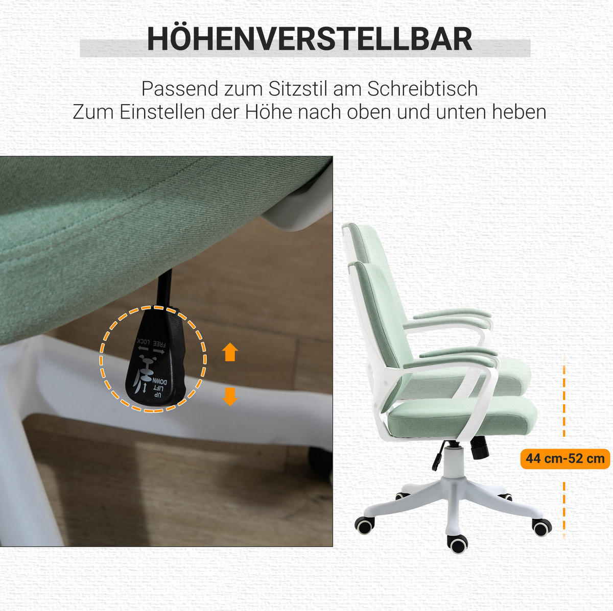 BÜROSTUHL in Grün 69x62x100 cm mit Höhenverstellung und Wippfunktion - Grün, Textil (62/100/69cm) - IVMEU