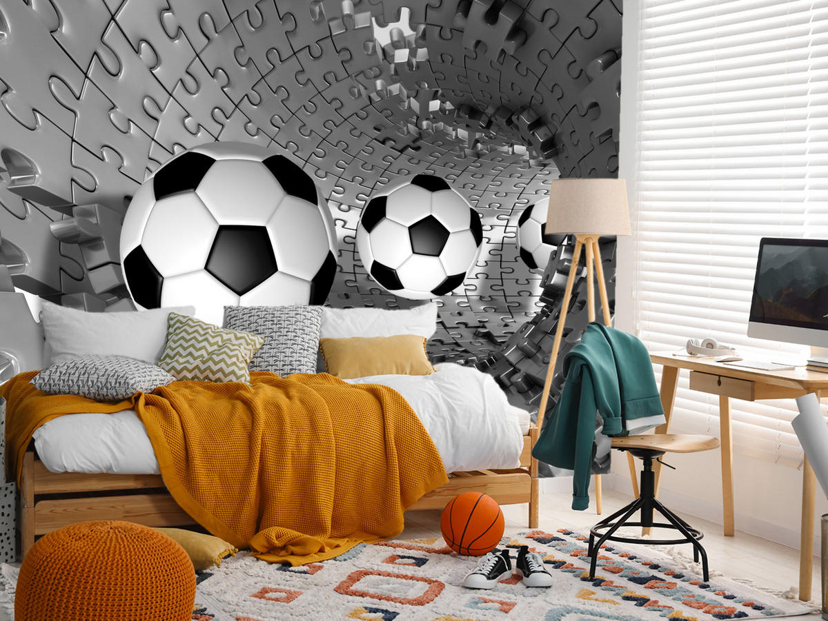 FOTOTAPETE für Wohnzimmer Fußball Puzzle Sport Abstraktion 300x210 - Schwarz/Weiß, Papier (300/210cm) - Muralo