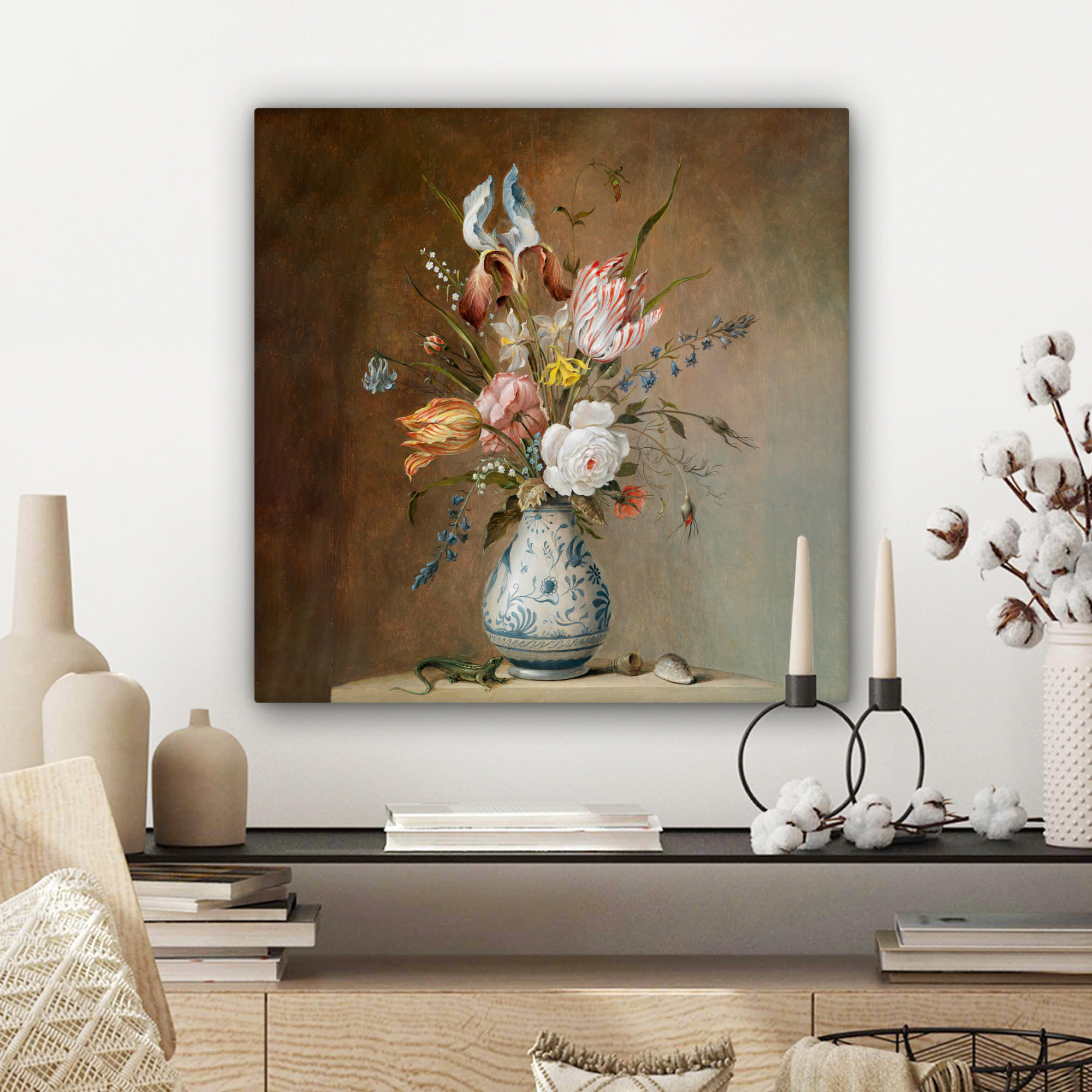LEINWANDBILD Alte Meister - Blumen - Balthasar van der Ast 50x50 cm - Hellbraun, Textil (50/50cm) - MuchoWow