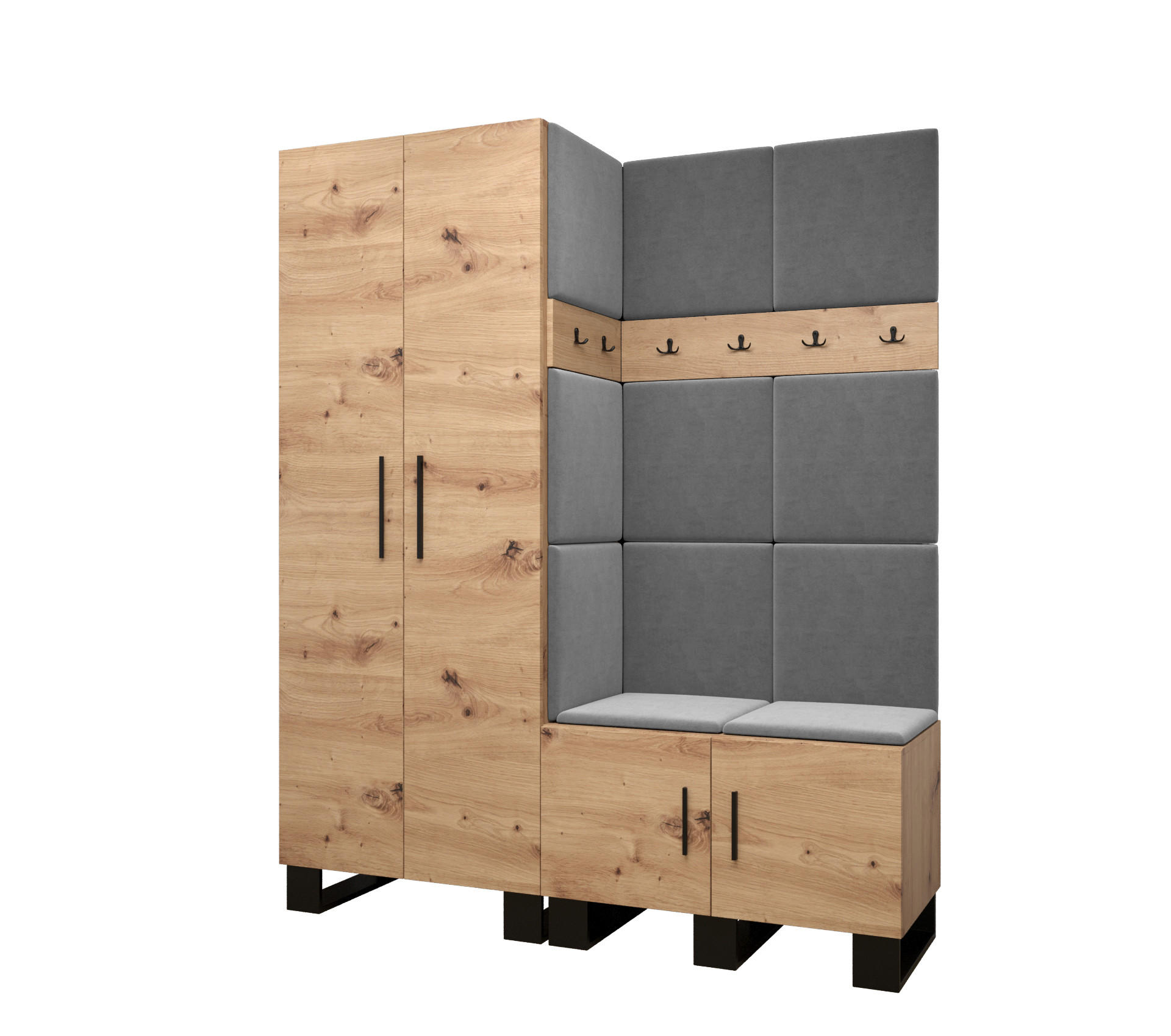Abiks Möbel Garderoben-Set Eiche Artisan, Grau 158x196x45.6 cm