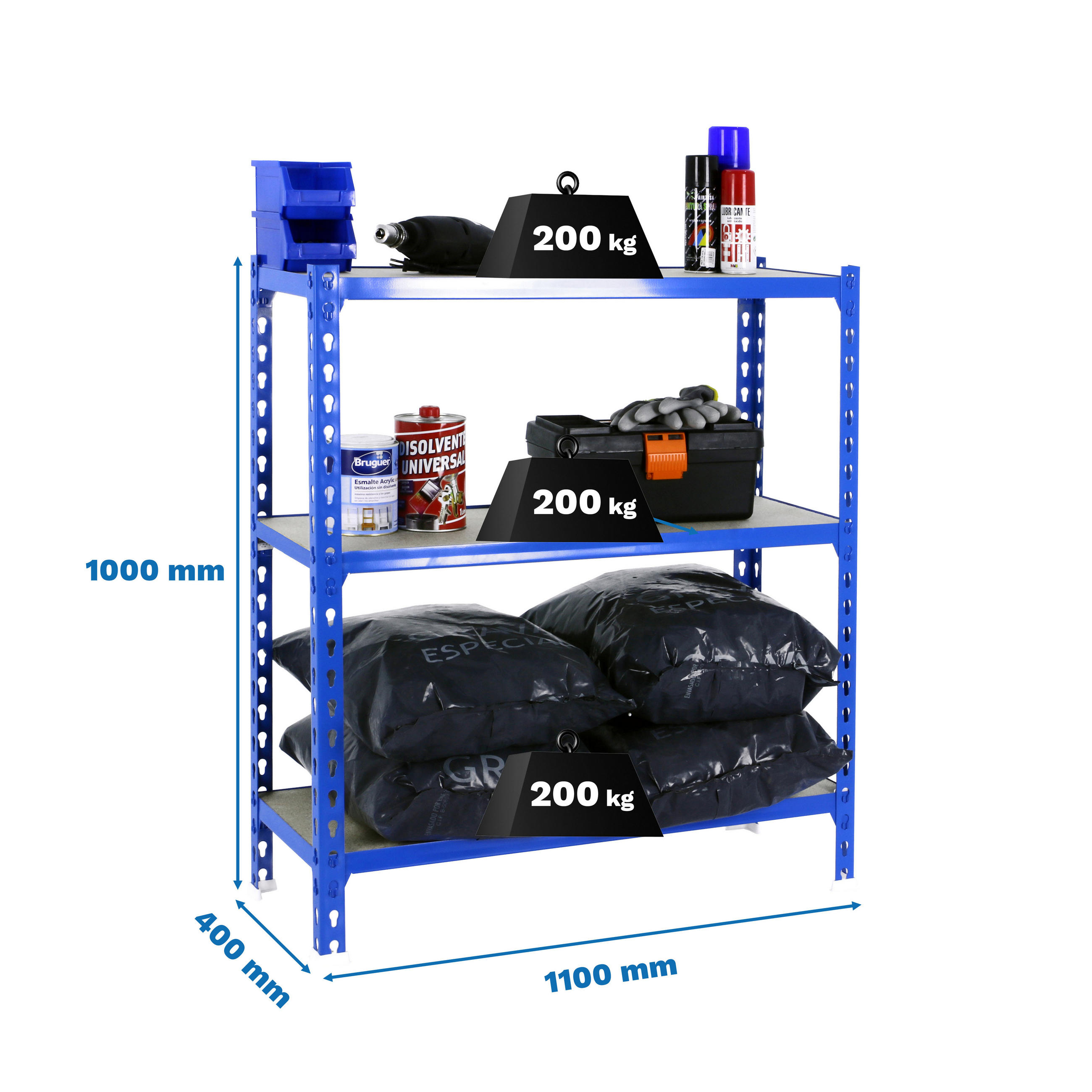 SCHWERLASTREGAL Small Muli HxBxT 100 x 110 x 40 cm 3 Fachböden Fachlast 200 kg Blau - Blau, Metall (110/100/40cm) - PROREGAL