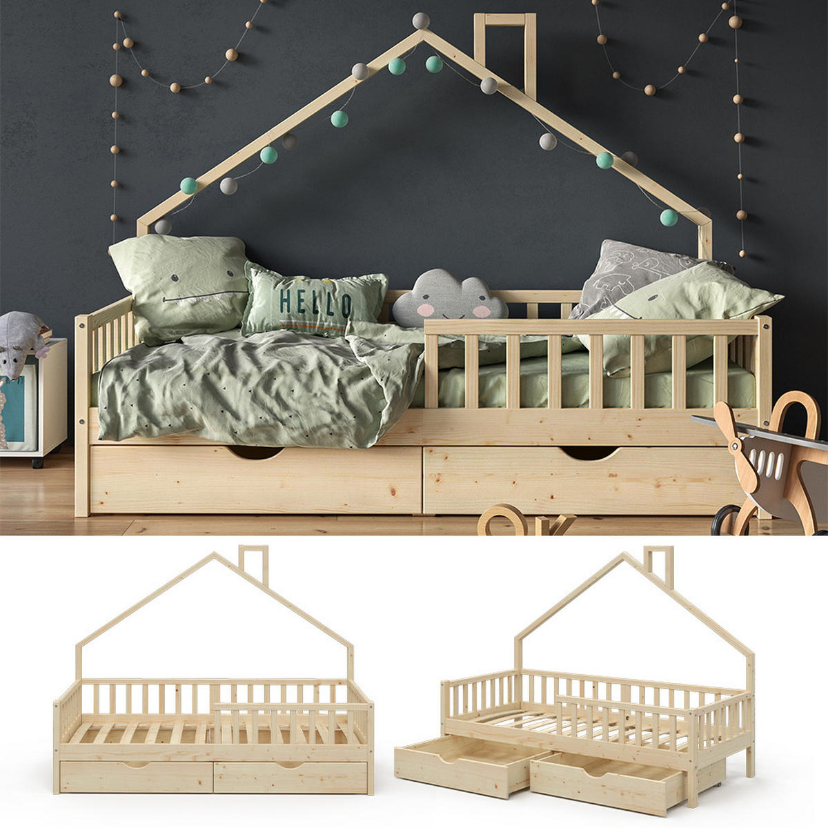 DOMEČKOVÁ POSTEL Noemi Přírodní dřevo - přírodní, dřevo (90/200cm) - VitaliSpa