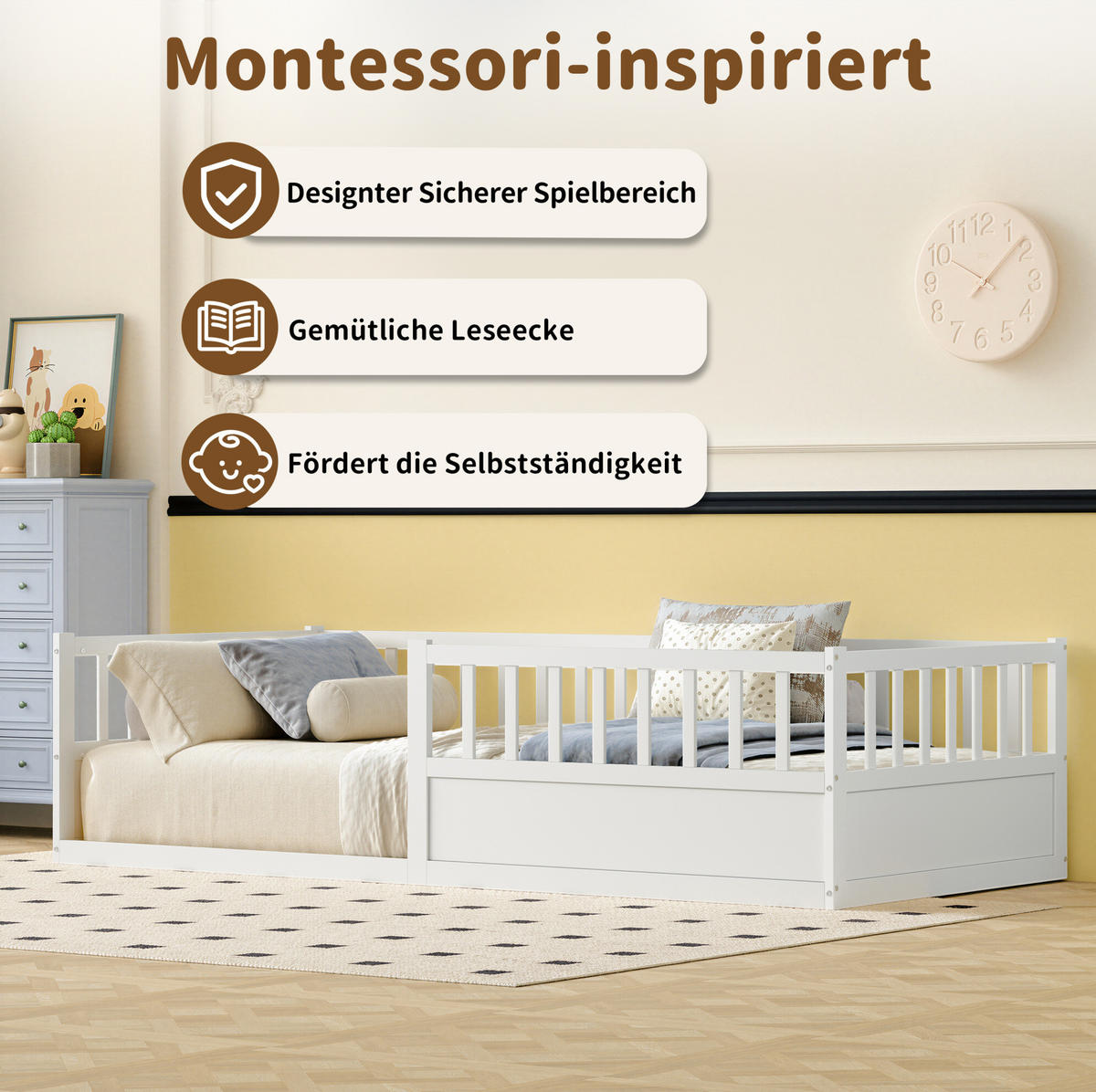 KINDERBETT 90/200 cm aus Kiefer mit Rausfallschutz und Lattenrost Weiß - Weiß, Holz (90/200cm) - Modenvie
