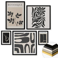 WANDBILDER 5er-Set - 50x50 cm & 20x30 cm & 40x60 cm Schwarzer Rahmen - Abstrakte Pflanzenmuster - Schwarz, Kunststoff (40/60cm) - ArtPrintCave