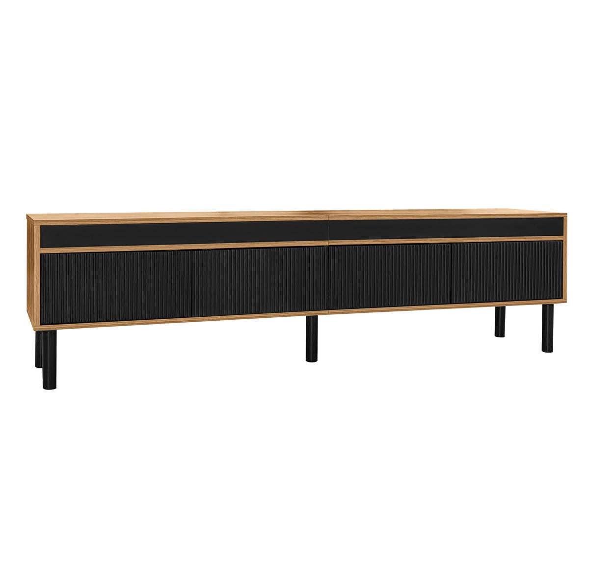 TV-SCHRANK aus E1 MDF und Spanplatte 170x38x47,7 cm Schwarz/Natur mit 4 Türen und Push-to-Open - Schwarz, Holzwerkstoff (170/47/38cm) - Modfu