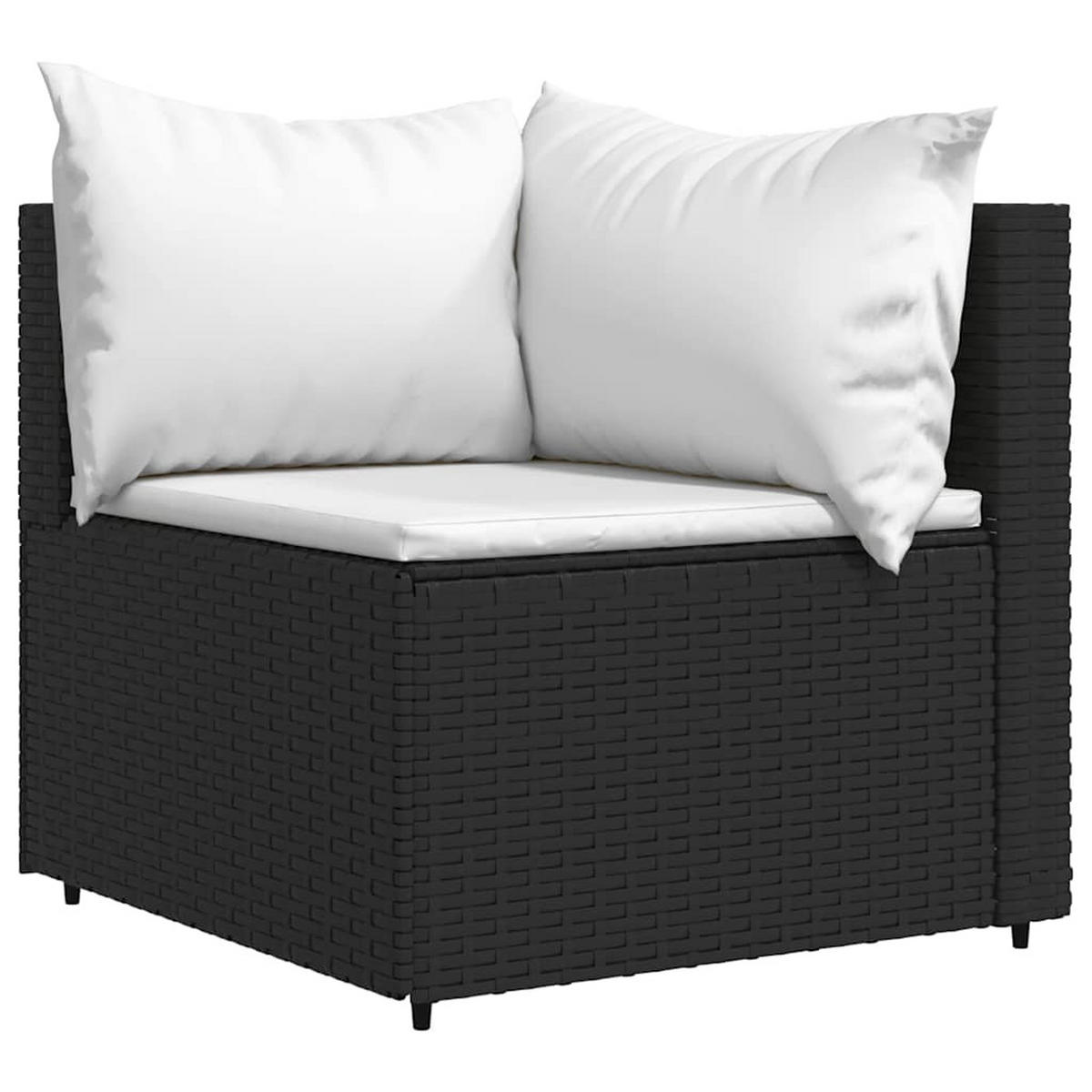 LOUNGESOFA mit Weiß Polstern und Kissen, 189/63/57,5 cm, aus Poly Rattan, Schwarz, 3-teiliges Set - Weiß, Kunststoff (63/57.5/63cm) - vidaXL