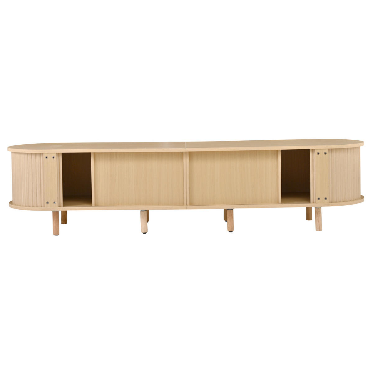 TV stolek 170/40/40 cm se 2 zásuvkami, 2 posuvnými dvířky a ratanovým dekorem, světlý dub - přírodní, kompozitní dřevo (170/40/40cm) - Redom