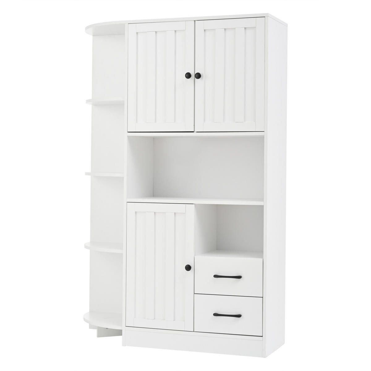 ECKSCHRANK 104/35/155 cm, 3 Schränke + 2 Schubladen, 6 offene Fächer, verstellbare Einlegeböden, Weiß - Weiß, Holzwerkstoff (104/155/35cm) - Redom