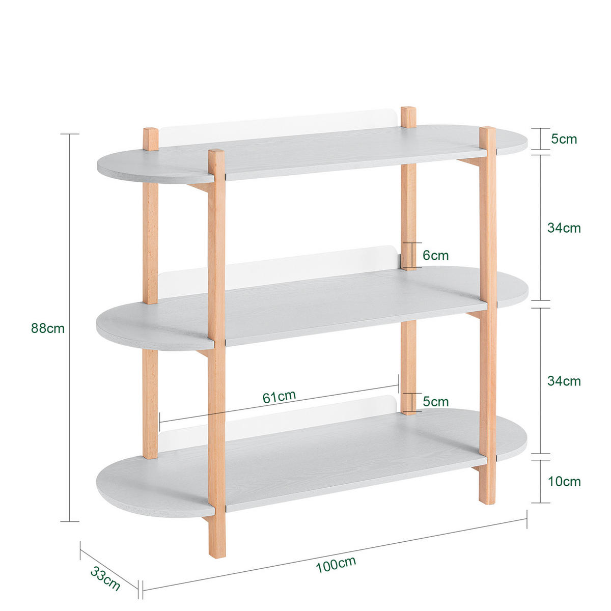 BÜCHERREGAL Grau-Natur - Naturfarben/Grau, Holz/Holzwerkstoff (100/88/33cm) - SoBuy