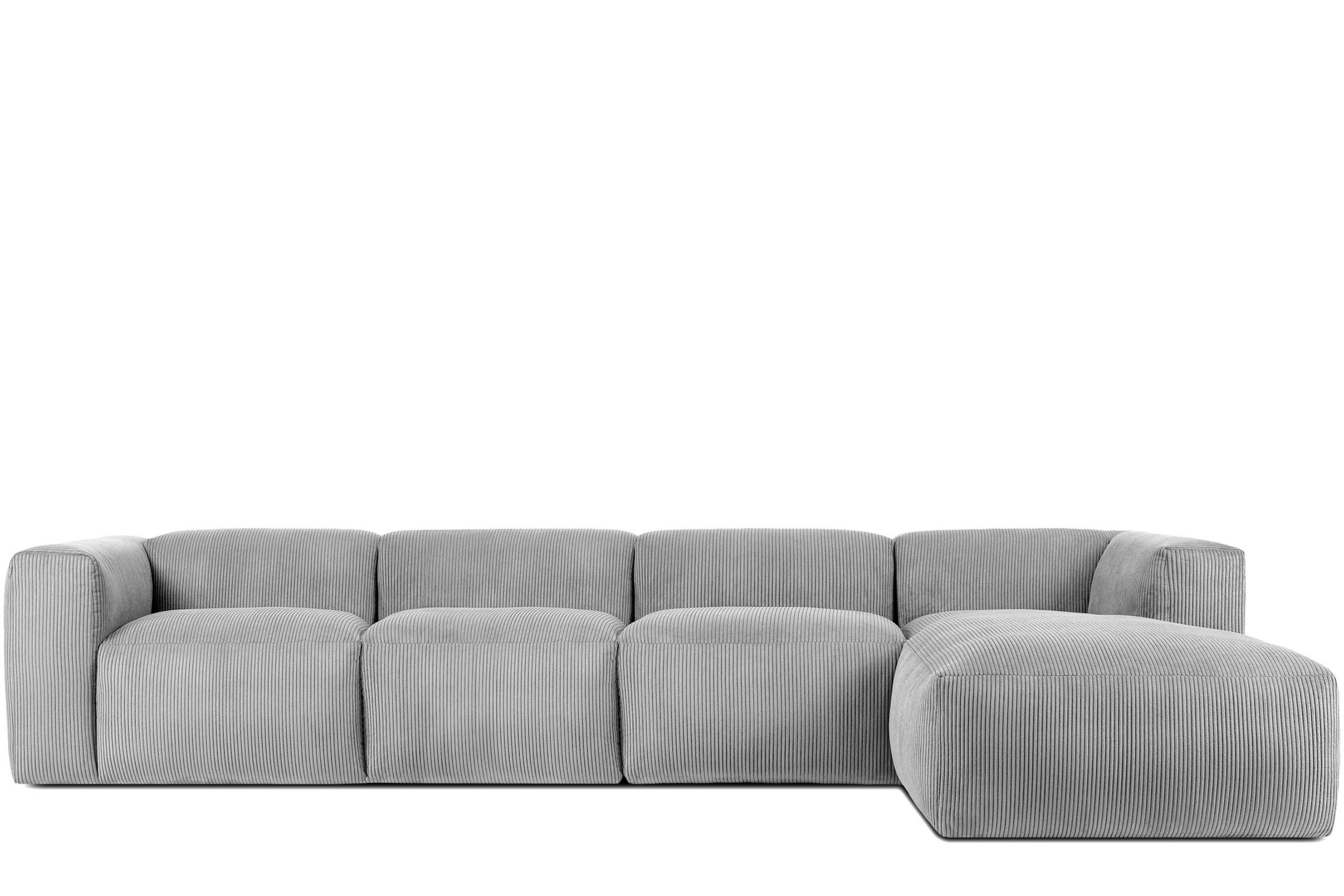 ECKMODULSOFA-RECHTS BUFFO 6-Sitzer mit extrem weicher Sitzfläche, Kordstoff, hellgrau - Hellgrau, Textil (377/180cm) - KONSIMO®