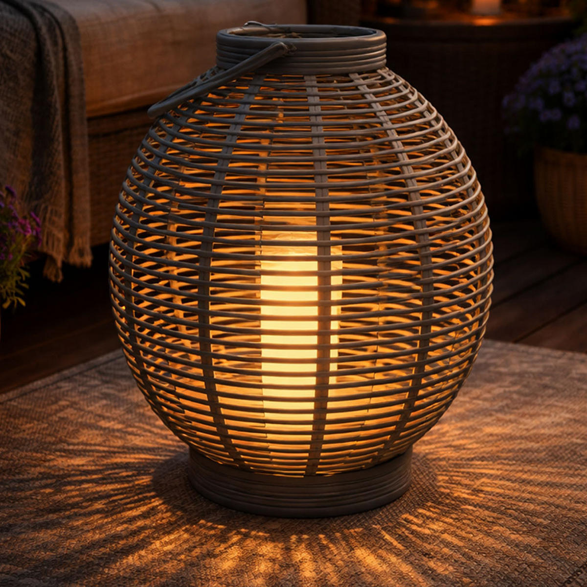 LED SOLARLATERNE Rattan Grau - Grau, Kunststoff (38/38/45.5cm)