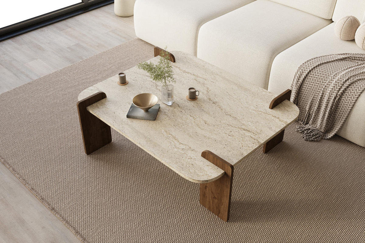 COUCHTISCH Brilliance Travertin Braun Granit Optik 90x70 - Beige/Braun, Holzwerkstoff (70/90/35cm) - moebel17