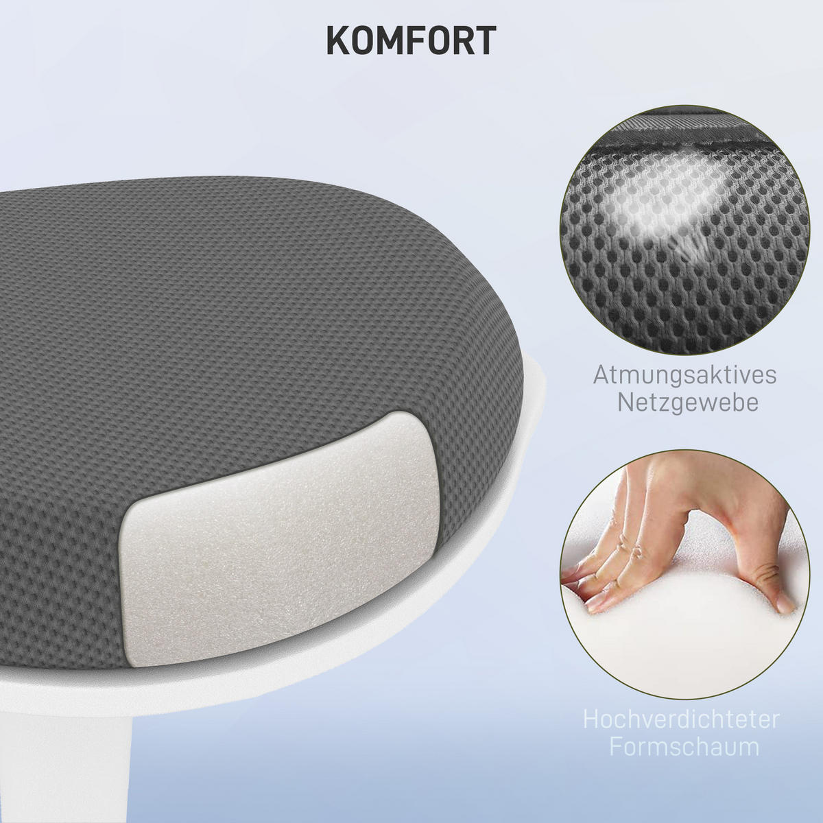 SITZHOCKER, ergonomischer, Mesh, Grau - Grau, Kunststoff (35.5/71.5/42.5cm) - HOMCOM