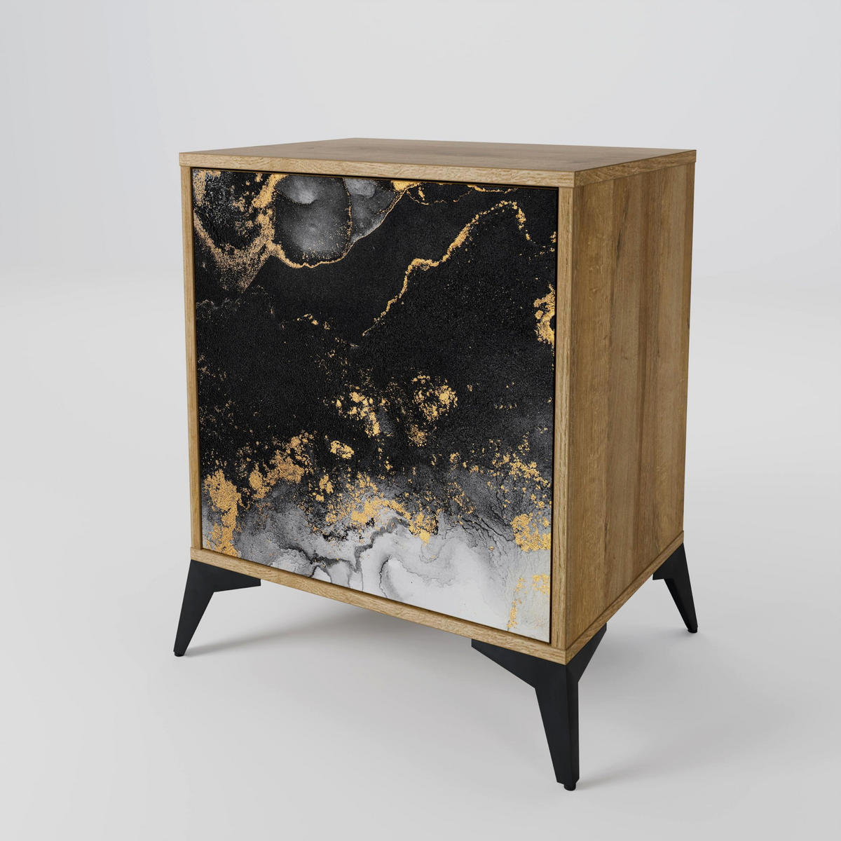 SIDEBOARD MARBLE OF TOMMORROW, Eichefarben, 57,5x42x67,5 cm, Schwarze Metall-Rahmenfüße - Eichefarben/Multicolor, Holzwerkstoff/Metall (57.5/67.5/42cm) - SpaceRebels