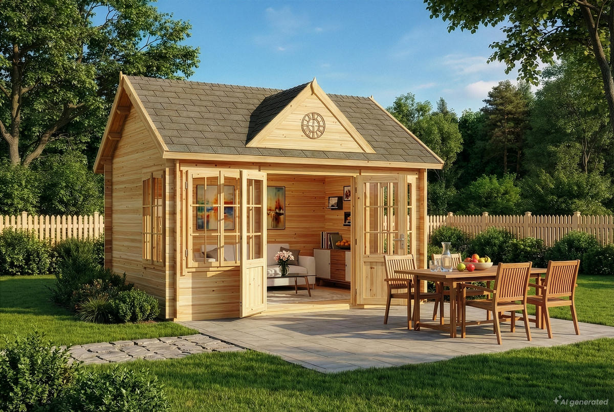 GARTENHAUS Holz Clockhouse - Naturfarben, Holz (440/336/340cm) - Alpholz