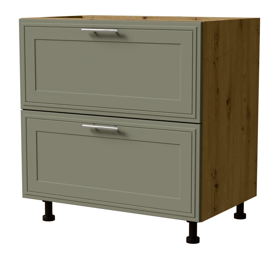 SCHUBLADENUNTERSCHRANK Salo D2/80 Eiche Artisan / Reed Green Matt 80 / 50 / 82cm - HETTICH Vollauszug - Eiche Artisan/Grün, Holz/Holzwerkstoff (80/82/50cm) - Feldmann-Wohnen