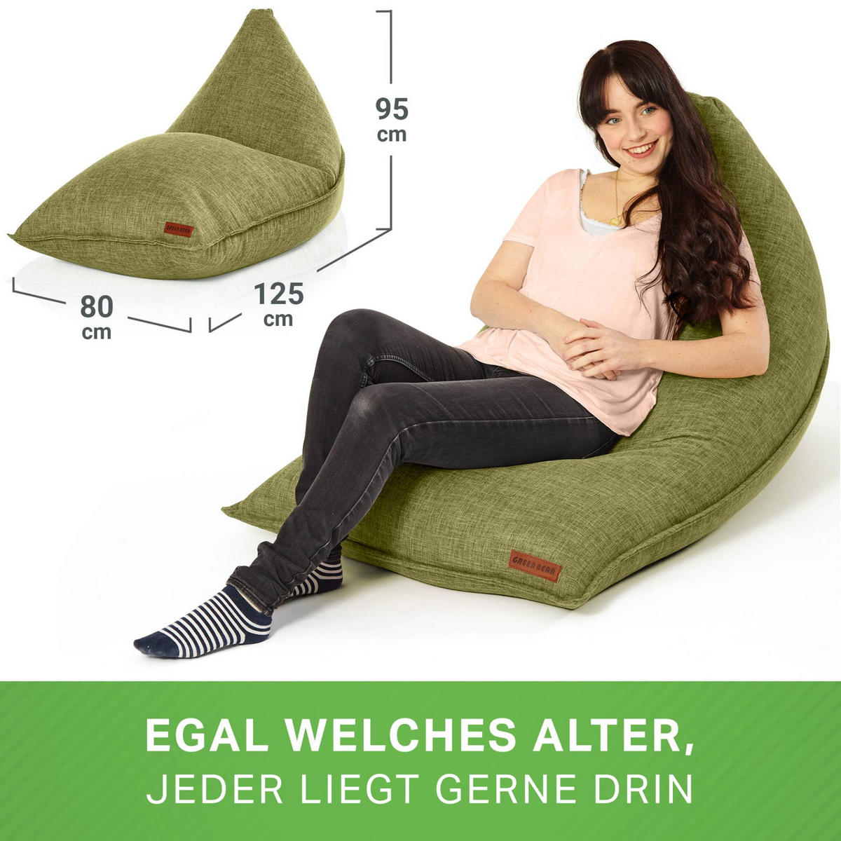SITZSACK XXL Indoor 150x100x100cm - Grün, Textil (100/100/150cm) - Green Bean