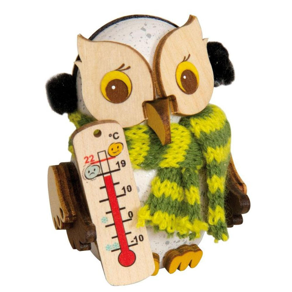 DEKOFIGUR Holzfigur Minieule mit Thermometer 7cm - Multicolor, Holz (5/7/5cm)