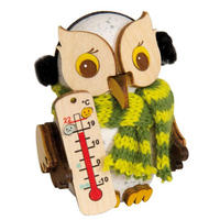 DEKOFIGUR Holzfigur Minieule mit Thermometer 7cm - Multicolor, Holz (5/7/5cm)