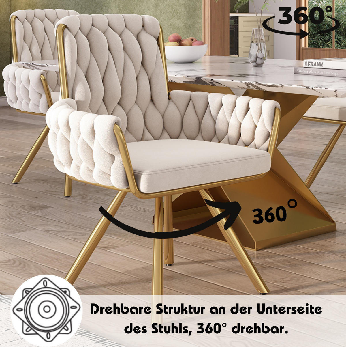 ESSZIMMERSTUHL drehbar mit Armlehnen 4er-Set Samt Beige - Beige, Metall (50/87/50.1cm) - Meubliv
