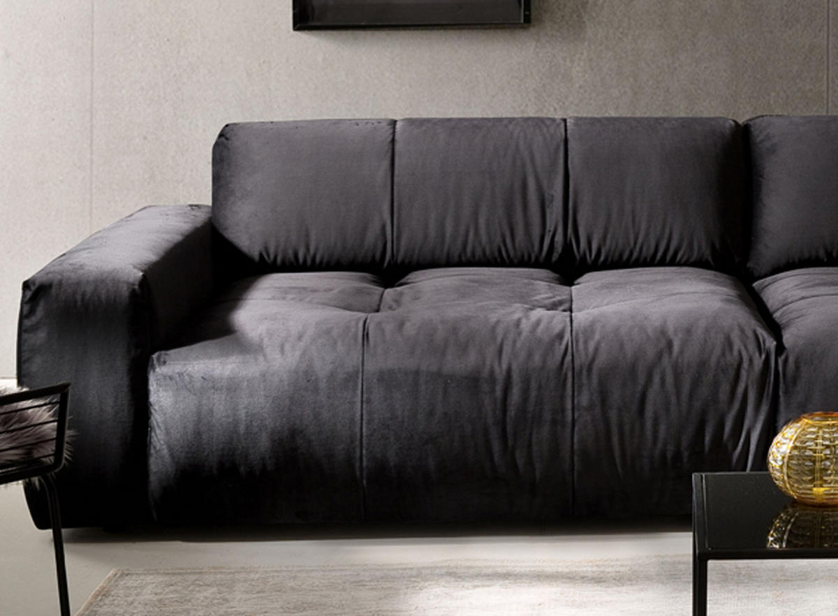 SOFA MIT SITZTIEFENVER. PALACE Schwarz Velvet - Schwarz, Textil (298/74/120cm) - KAWOLA