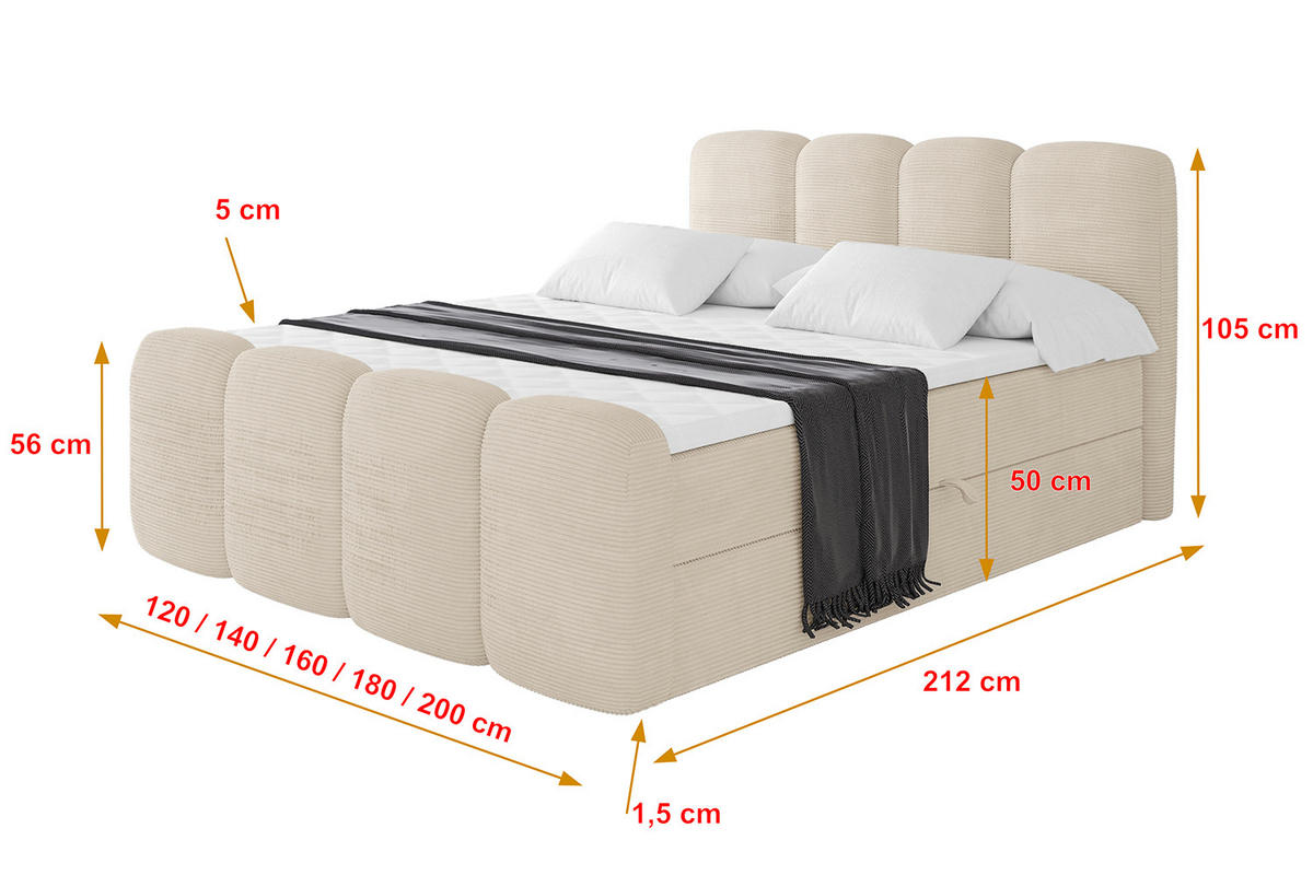 BOXBETT mit Matratze H4 und Lattenrost - NINA-Z - 200x200 cm Poso - Beige - Ecru, Holzwerkstoff (200/200cm)