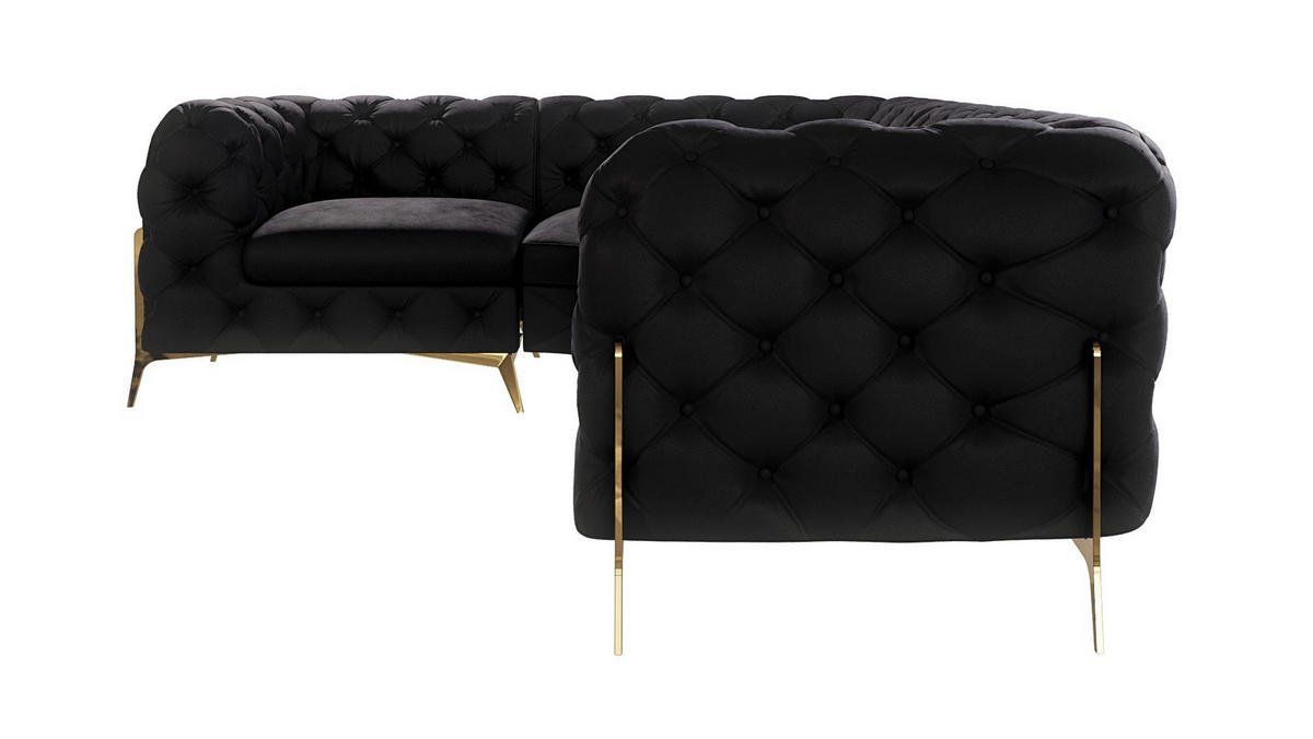 ECKSOFA Chesterfield Lexi Schwarz Samt, Ottomane links - Goldfarben/Schwarz, Holz/Textil (264/204cm) - S-Style Möbel