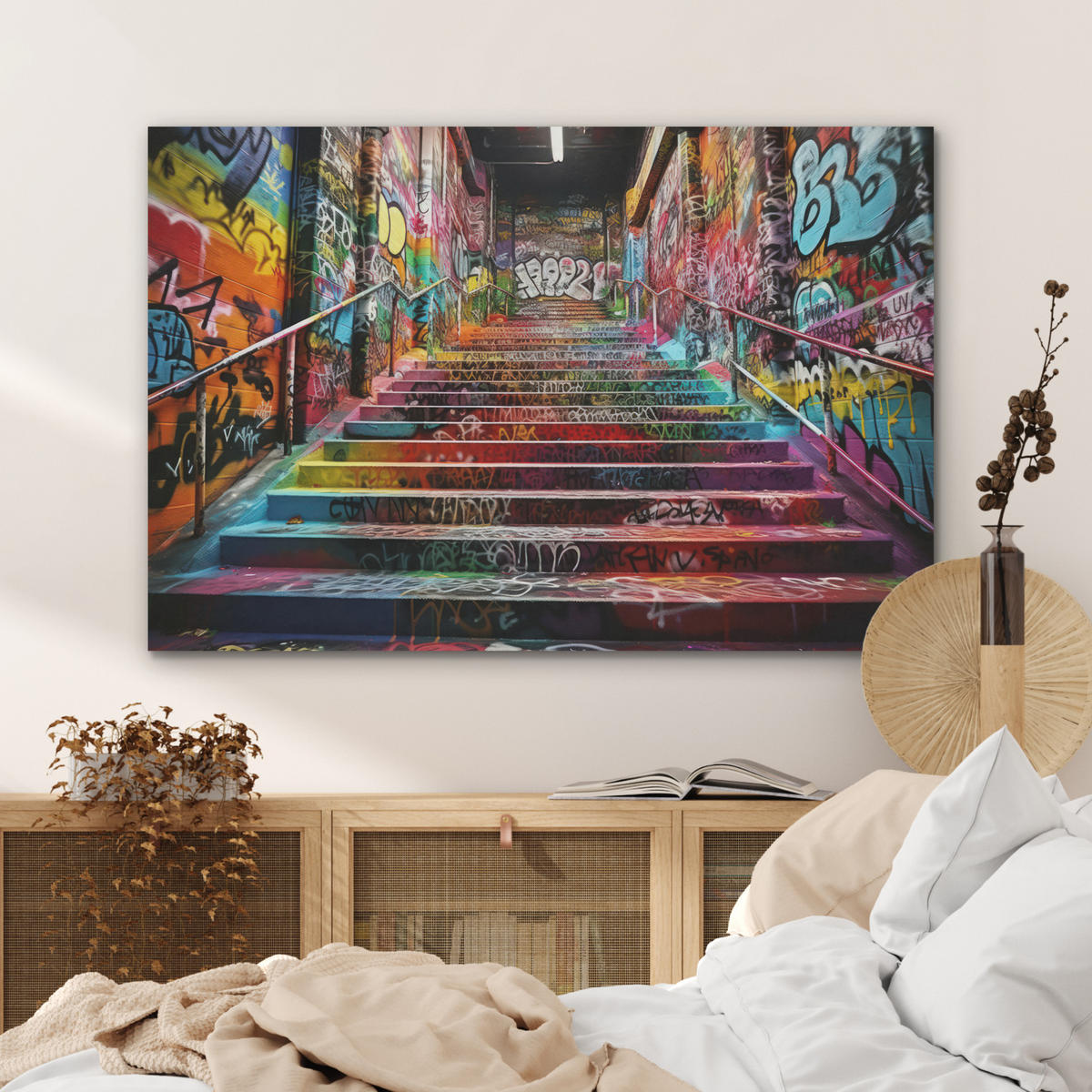 AKUSTIKBILD Treppe - Graffiti - Farben - Kunst Akustikpaneele 90x60 cm - Multicolor, Kunststoff (90/60/0.9cm) - MuchoWow