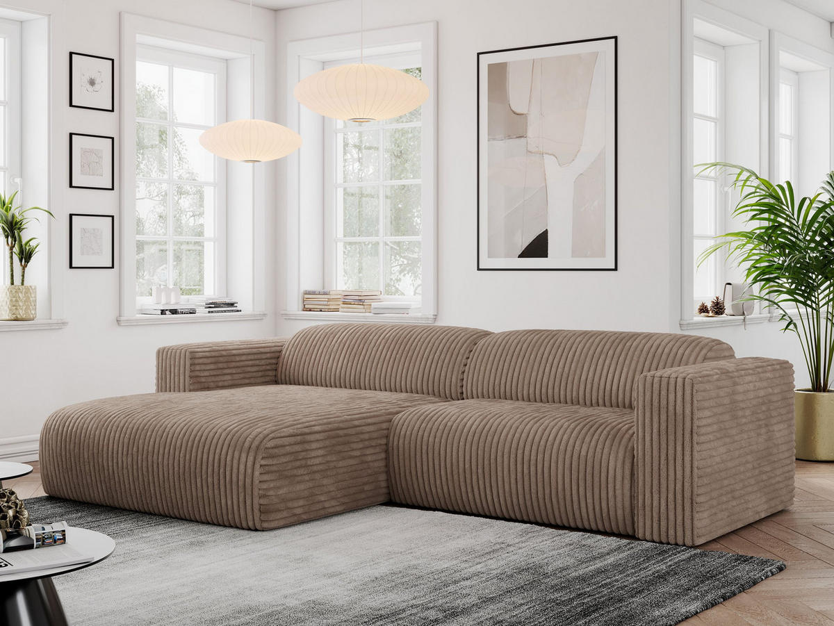 ECKSOFA PASADENA Braun Cord - Links Seite - Schwarz/Braun, Kunststoff/Textil (288/180cm) - MKS