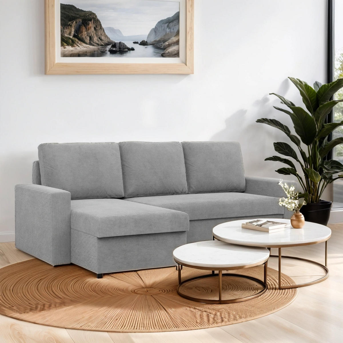 ECKSOFA Neo mit gerader Armlehnen hellgrau - Hellgrau, Textil (231/140cm) - SIMKAM Furniture