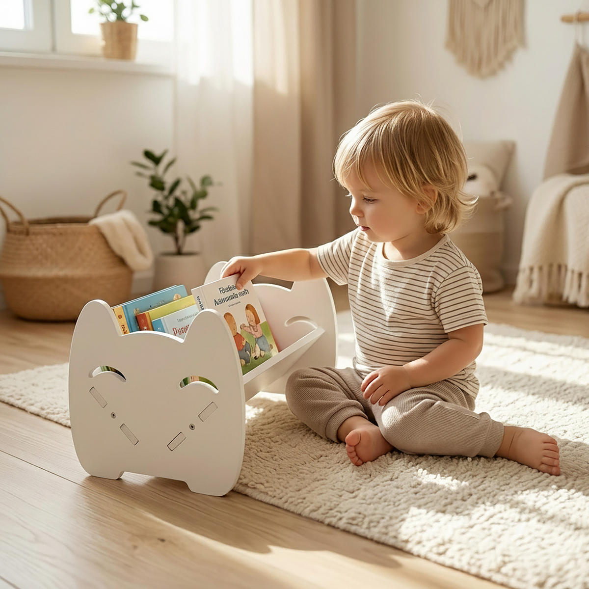 BÜCHERREGAL Weiß Kinder Katzendesign PVC 32 cm - Weiß, Kunststoff (32/19.5/21.5cm) - Relaxdays