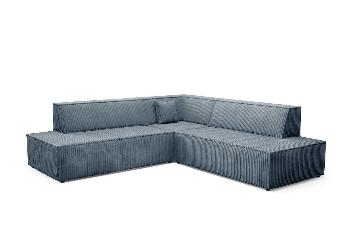 ECKSOFA TESSO II R-S Grau Kordstoff mit Schlaffunktion - Grau, Holz (254/254cm) - MASSENO